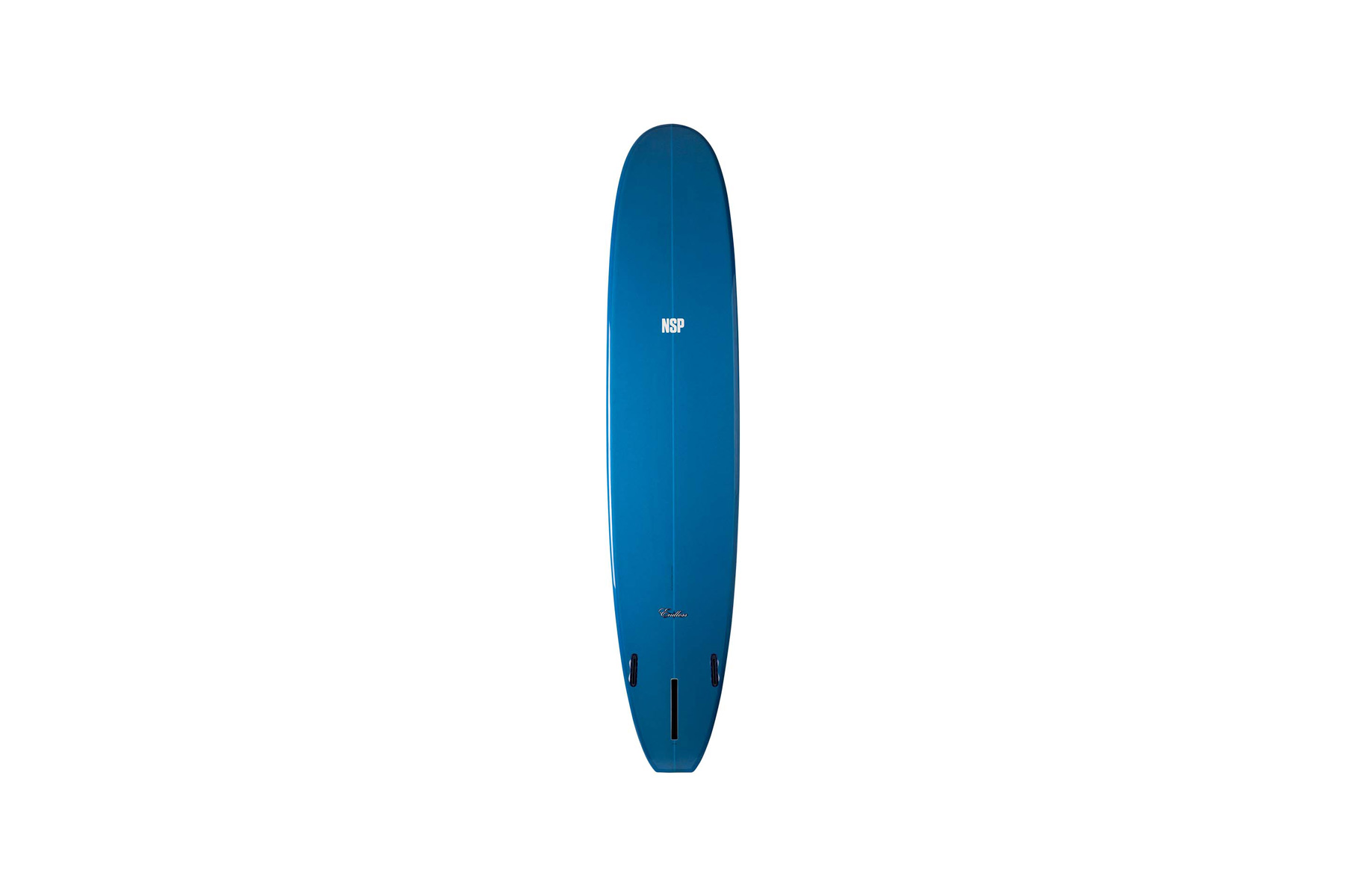 Blue NSP Endless longboard shown from below